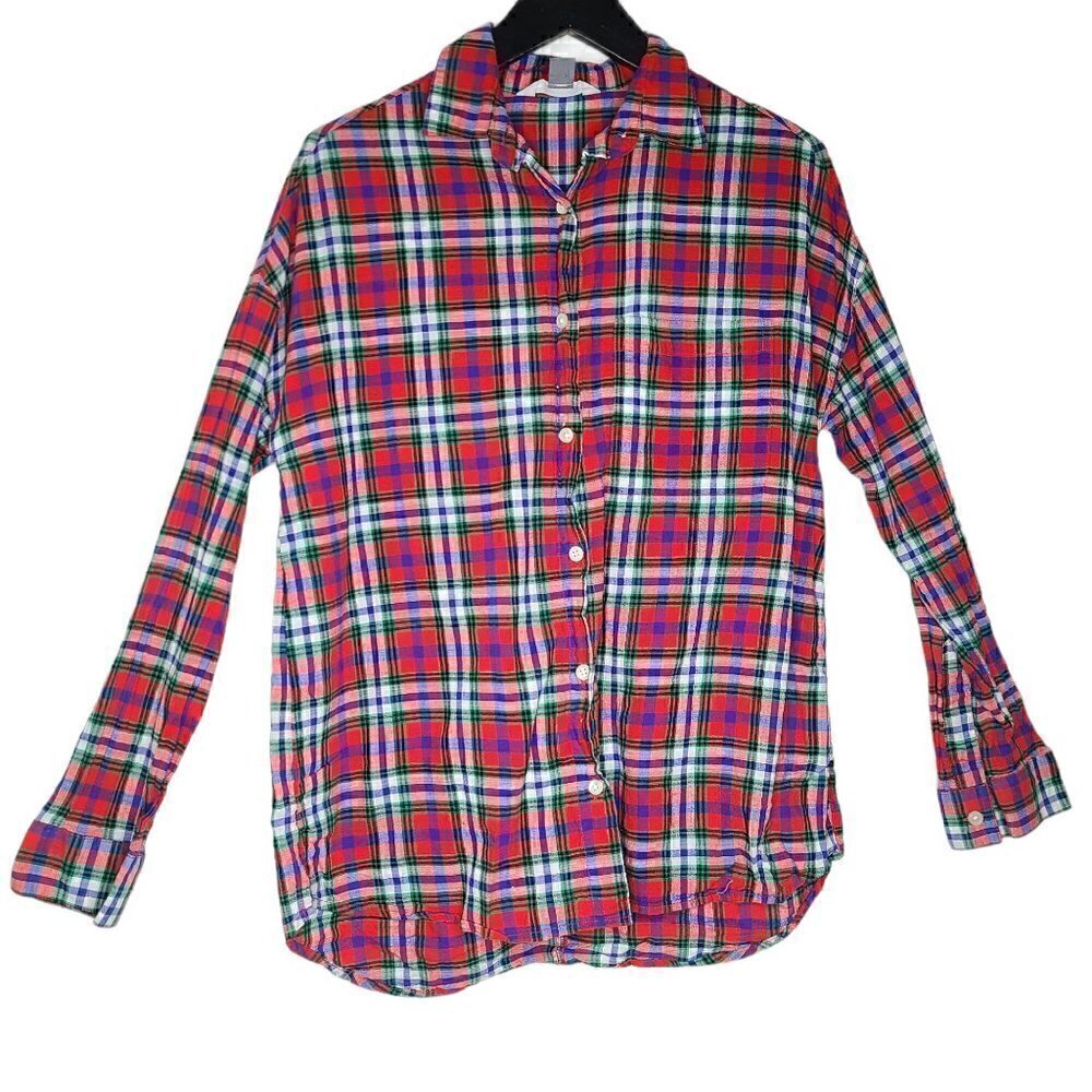 Old Navy Red Green Tartan Plaid Button Up Shirt